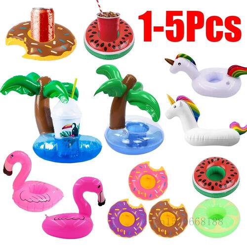 1-5Pcs Floating Cup Inflatable Flamingo Drinks Cup Holder Po