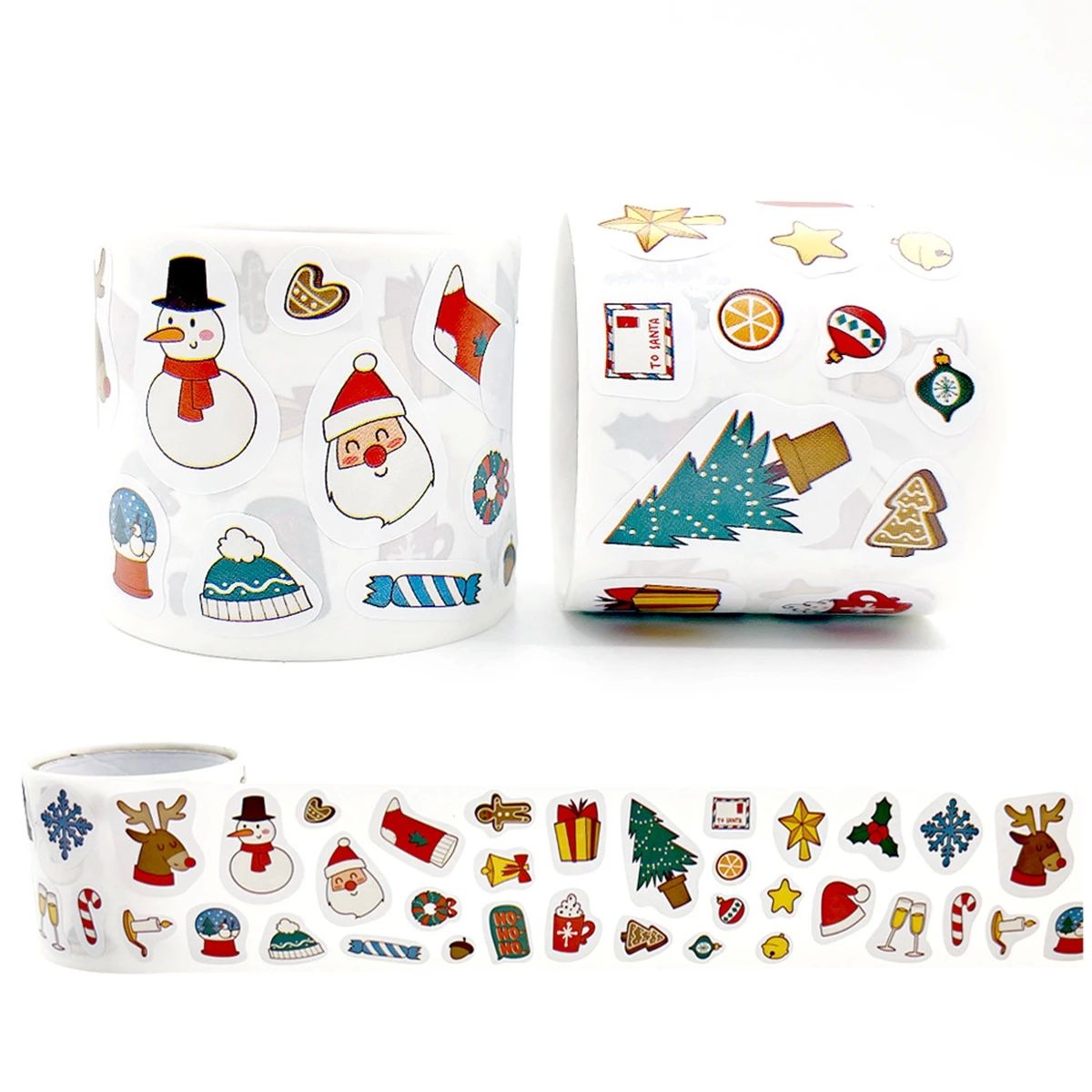 300pcs/roll Cartoon Christmas Theme Gift Tag Sticker Holiday