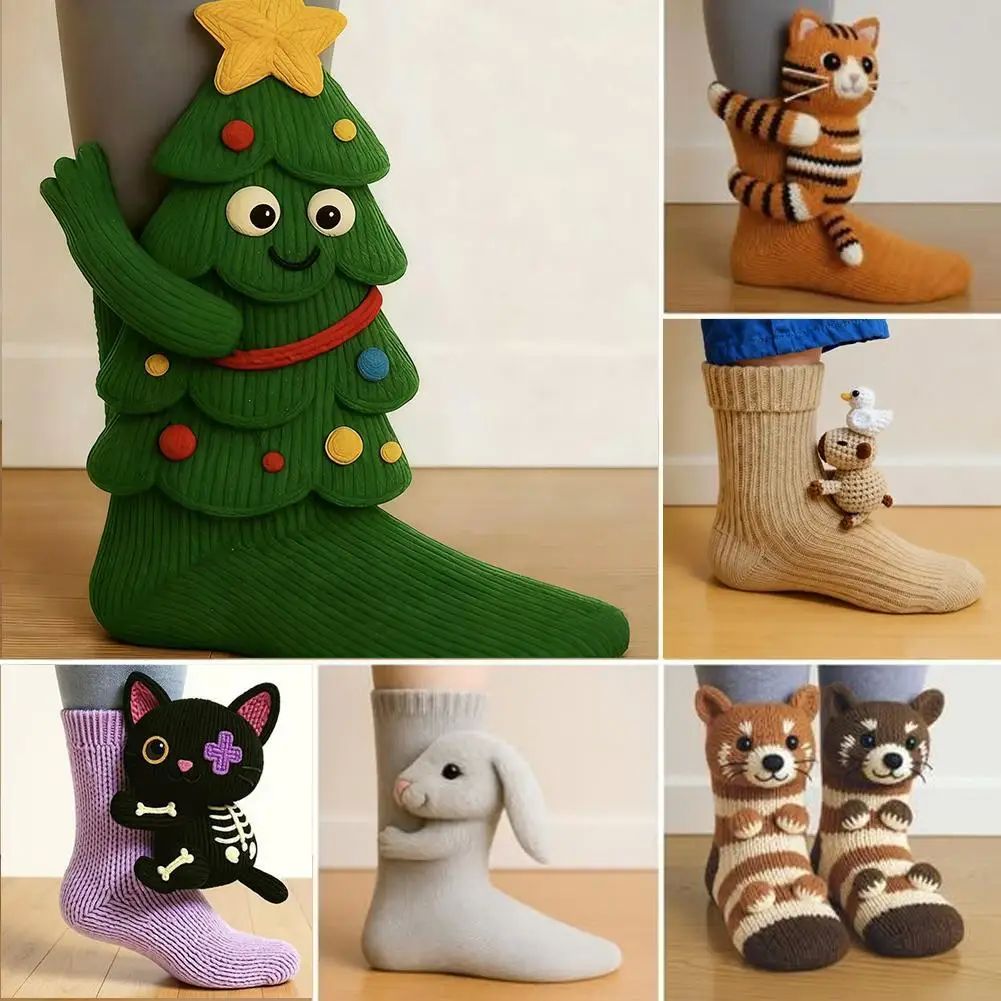 New 3D Knit Animal Socks Plush Crochet Cute Animal Panda Cre