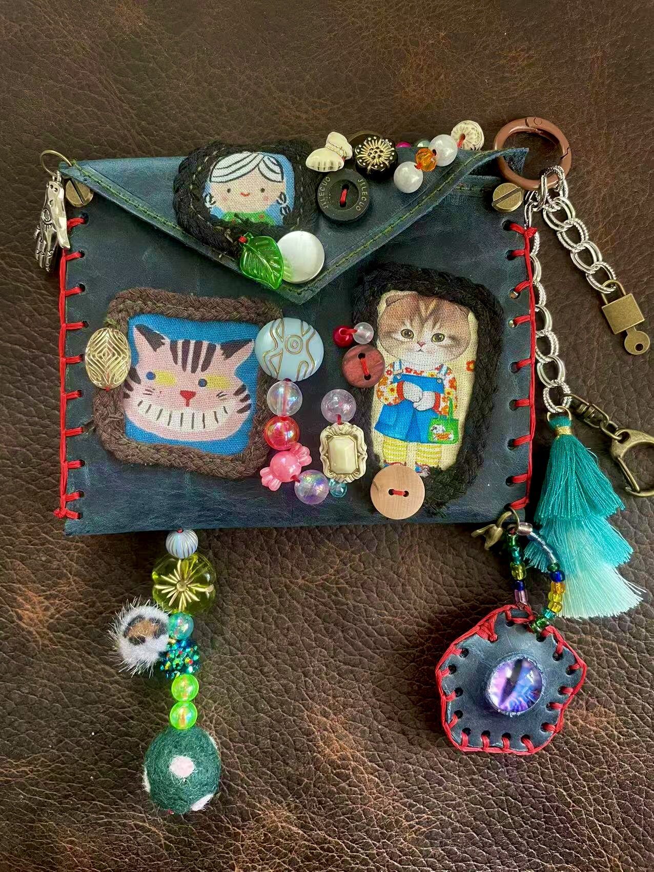 手工油蜡皮牛皮耳机包化妆包钥匙包卡包多巴胺迷你包包礼品礼物