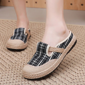 外穿休闲复古渔夫鞋 女半拖包头亚麻拖鞋 懒人一脚蹬 老北京布鞋 夏季