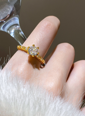 古里雅可调节锆石金色戒指高级感