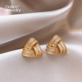 金色满钻螺旋三角耳钉女巨好看 耳环轻奢高级感气质大气百搭耳饰