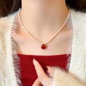 红色玛瑙施家小米珍珠项链女大气高档高级感轻奢毛衣链秋冬配饰品