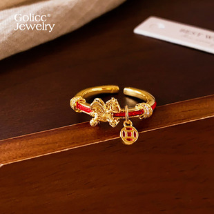 马年本命年沙金钱币戒指女2026新款开口戒轻奢食指戒小众精致指环