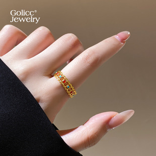 古法沙金珐琅彩花丝戒指女2026新款爆款开口戒轻奢高级感叠戴指环