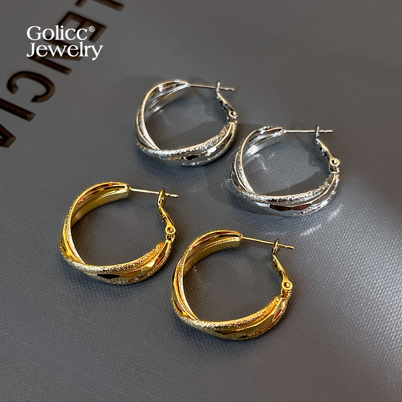 古里雅方圆脸金色磨砂耳环高级感