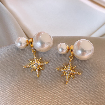 古里雅前后式大小珍珠耳钉高级感