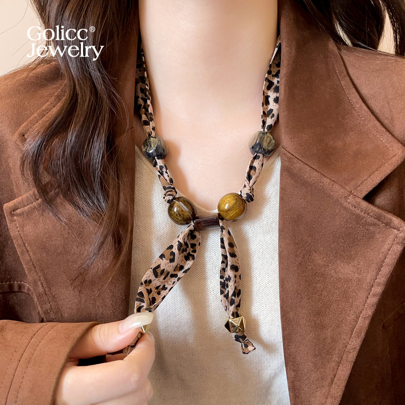 古里雅豹纹虎眼石丝巾项链高级感