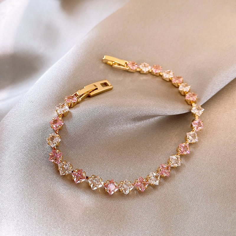 古里雅满钻粉色串珠手链高级感