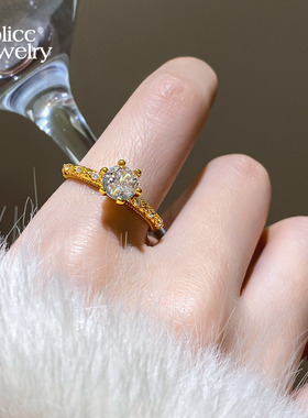 古里雅可调节锆石金色戒指高级感