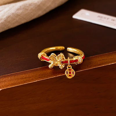 古里雅沙金钱币开口戒指高级感