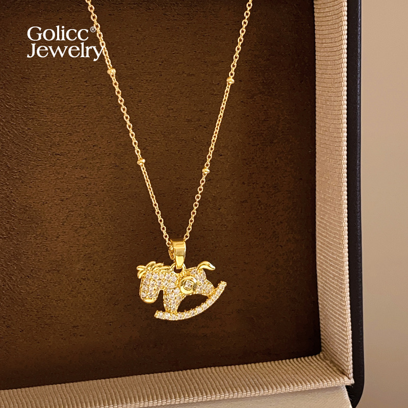 古里雅金色小马钱币项链高级感