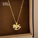 高级感轻奢小众毛衣链 爆款 金色小马钱币微镶吊坠项链女款 2025新款