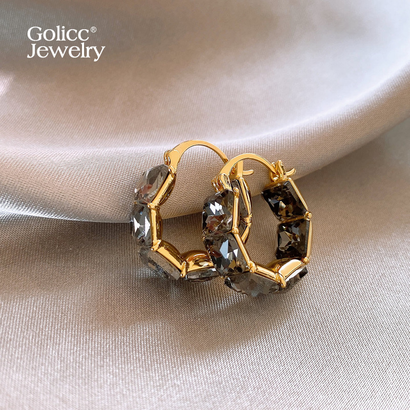 古里雅黑色锆石耳圈耳环高级感