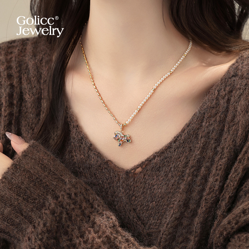 古里雅彩色小马珍珠项链高级感