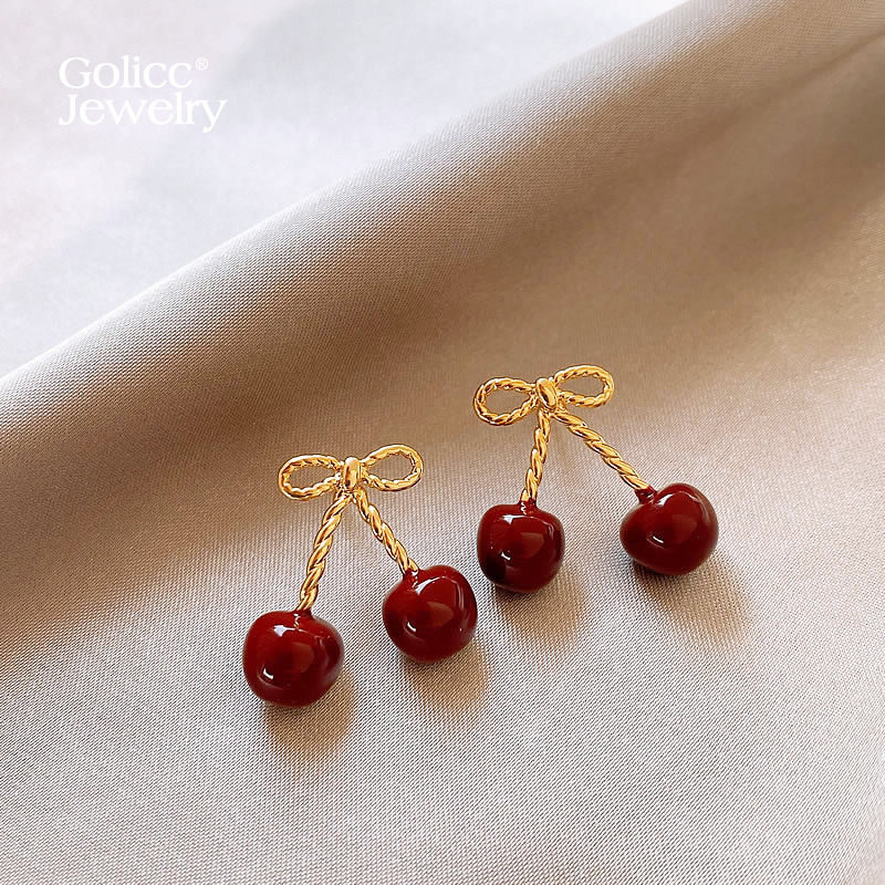 古里雅红色樱桃耳环高级感