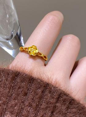 古里雅古法花朵开口戒指高级感