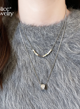 古里雅银色锆石双层项链高级感