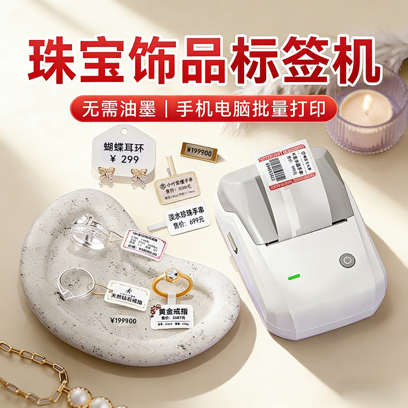 精臣B1珠宝标签打印机小型首饰品打价格条码手镯项链耳钉商品价签玉石文玩眼镜店防伪吊牌迷你便携手持打码机