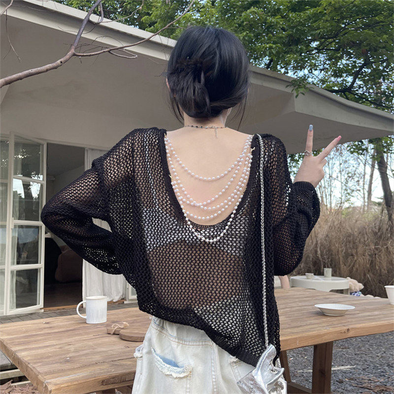 白色长袖T恤女装夏季2026新款镂空好看气质防晒罩衫宽松短款上衣