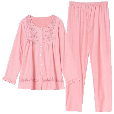 春秋款宽松大码女式中年妈妈睡衣