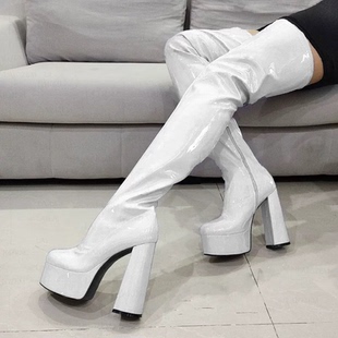 过膝长靴女漆皮高跟鞋女women Knee-high boots high heel boots