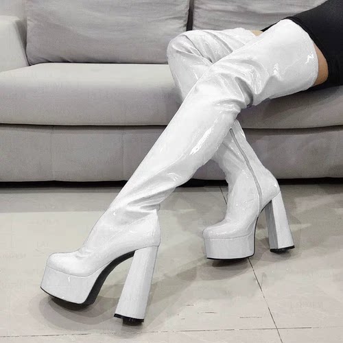 过膝长靴女漆皮高跟鞋女women Knee-high boots high heel boots