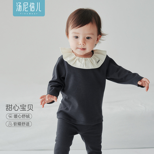 T恤婴儿甜美花边外出秋衣 汤尼倍儿女宝宝上衣春秋长袖 舒绒棉