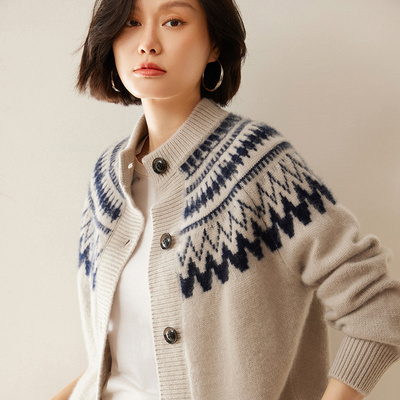 baby小山羊绒针织开衫女立领毛衣