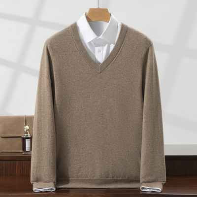 男士V领纯山羊绒衫套头保暖毛衣