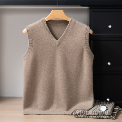 V领100%山羊绒男士保暖坎肩马甲