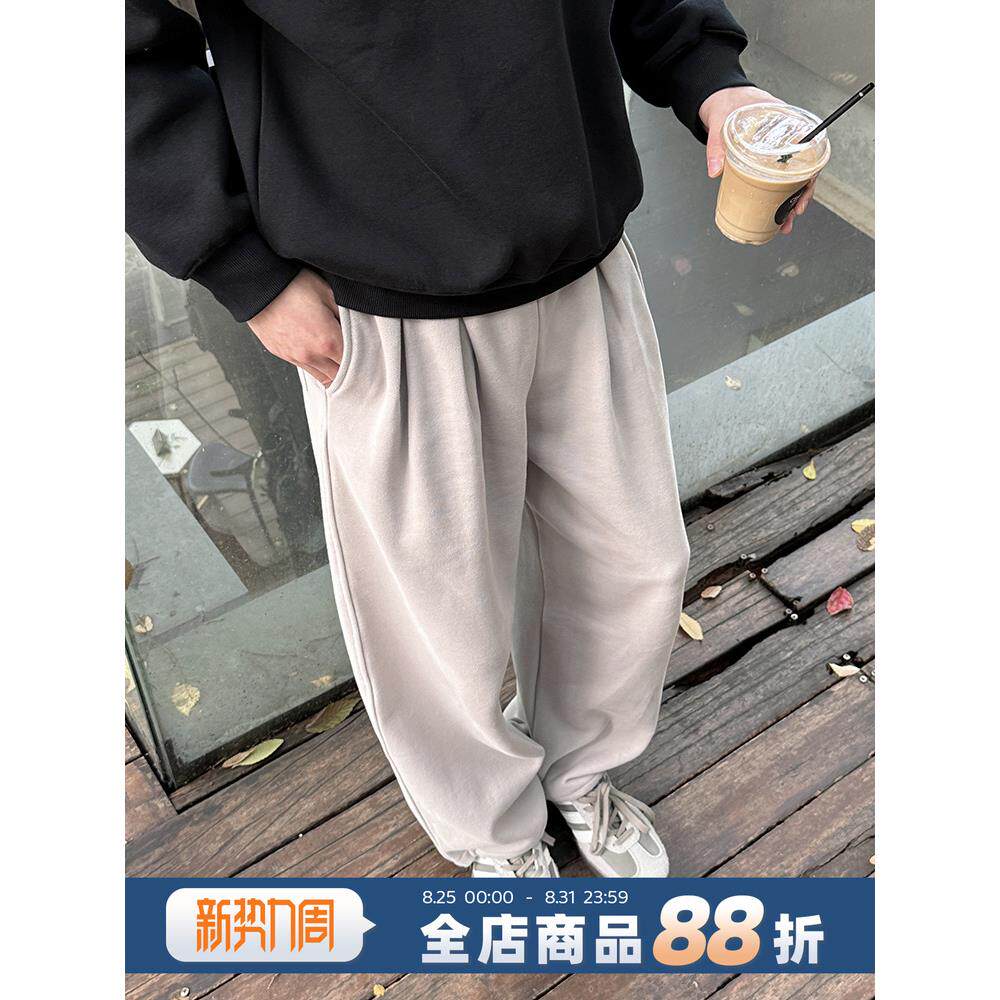 纯色松紧腰卫裤男生春秋季2026新款长裤子宽松运动休闲裤灰色