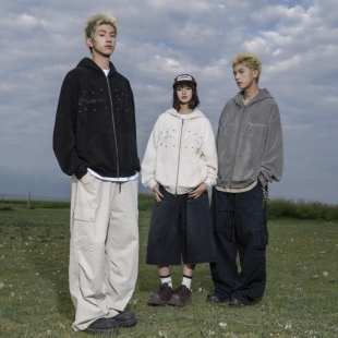 GOGOSOON春秋新款开衫卫衣380g男生黑色外套美式连帽拉链休闲衣服