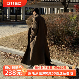 超长大衣男过膝秋冬风衣韩版英伦风高级感长款宽松高个子羊绒外套