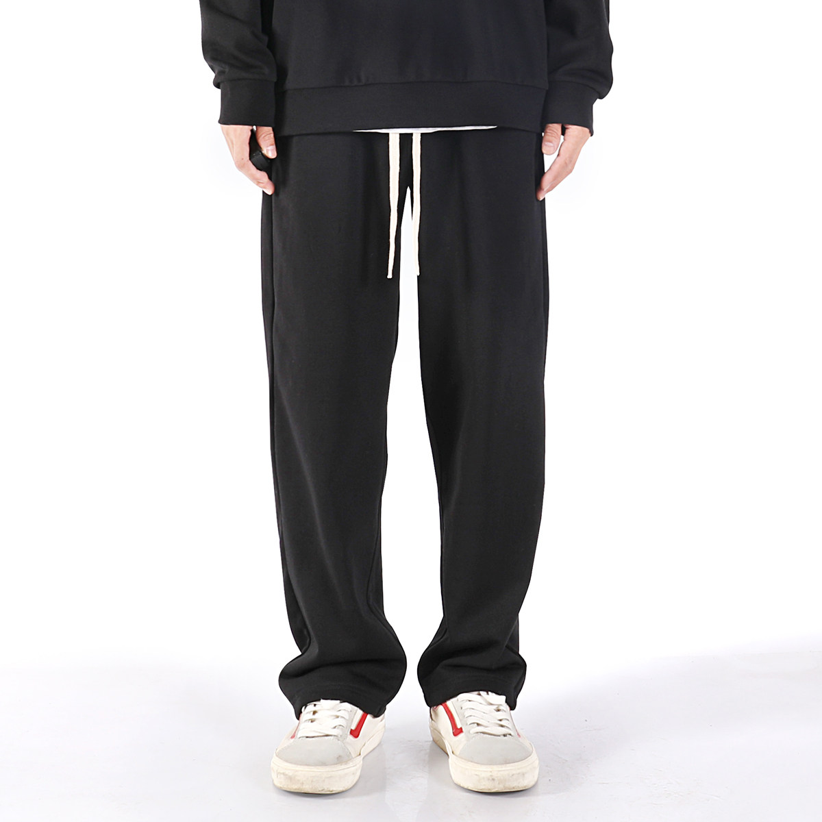 夏季透气潮牌垂坠感直筒宽松针织运动卫裤男薄款拖地阔腿休闲长裤