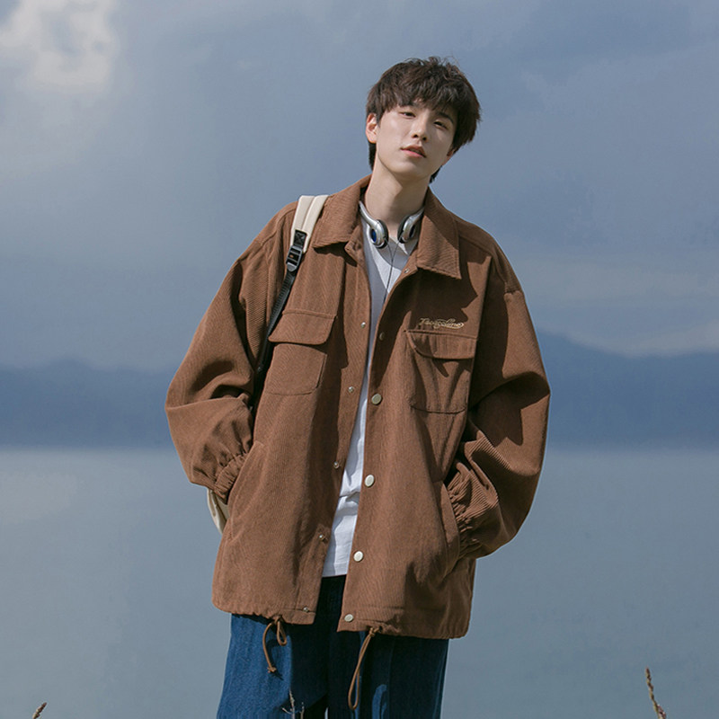 灯芯绒外套男款春秋季2026新款美式复古潮牌衣服工装加绒夹克上衣