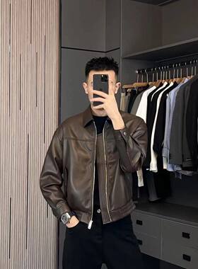 轻熟风皮夹克男秋冬季加绒机车服痞帅外套休闲高品质软pu皮衣潮牌