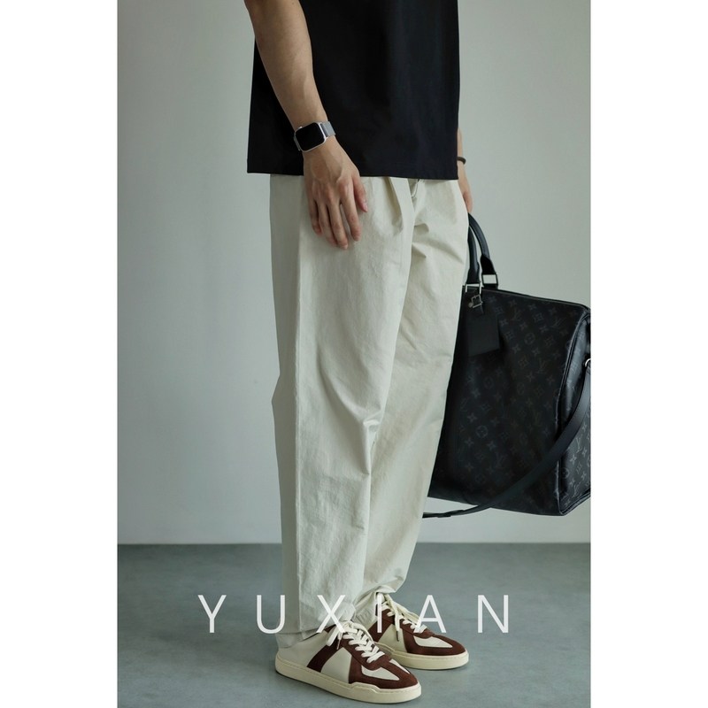 YUXIAN余闲日系微锥肌理感宽松机能速干直筒休闲长裤春夏季男士