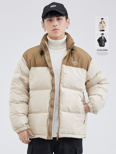 HomePanda秋冬季立领羽绒服男潮牌拼接加厚保暖面包服白鸭绒外套