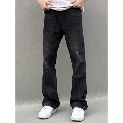 AHCN美式复古街头渐变水洗黑灰微喇牛仔裤宽松休闲百搭长裤情侣潮