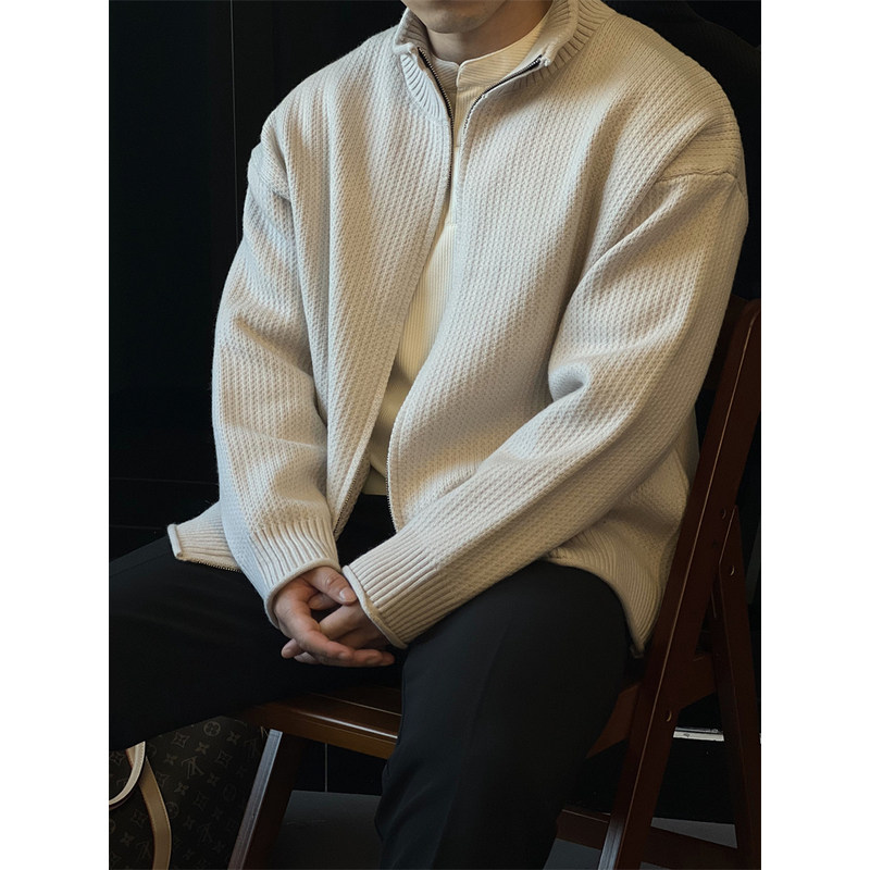 【肌理提花】立领针织开衫男士夹克覆古毛衣拉炼外套休闲纯色春秋