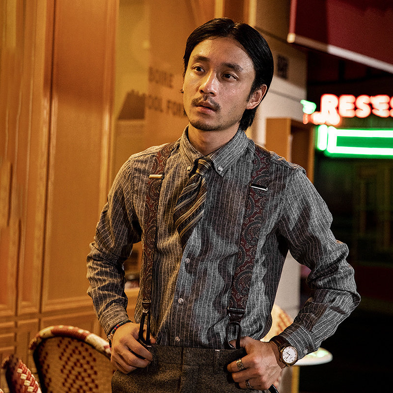 SOARIN英伦风雅痞男装复古条纹衬衫 高级感商务休闲西装衬衣免烫