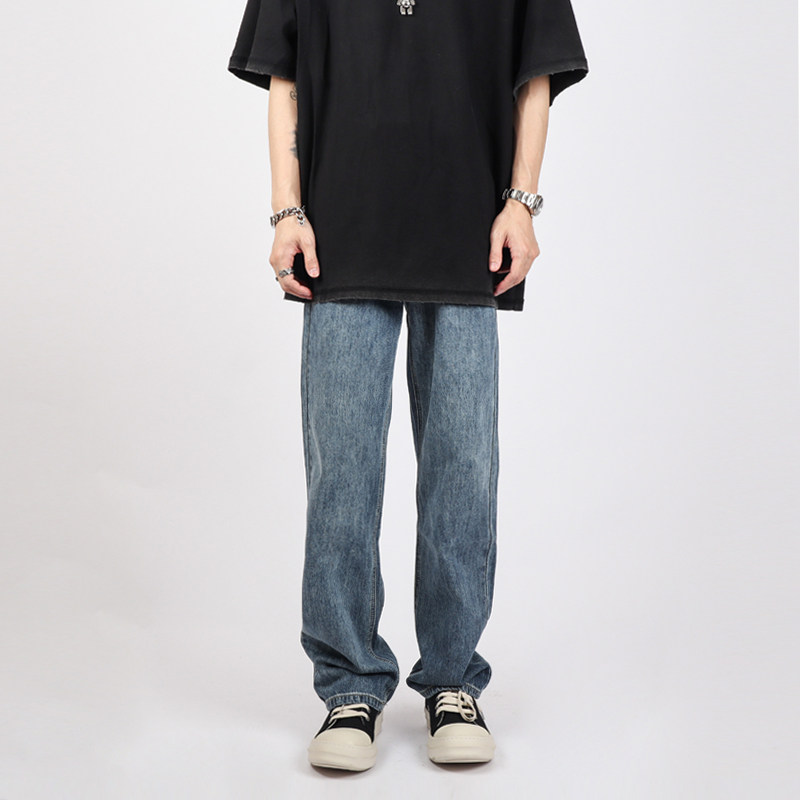 Z POCKET高街美式复古蓝色宽松直筒牛仔裤男款潮牌裤子男女春秋季