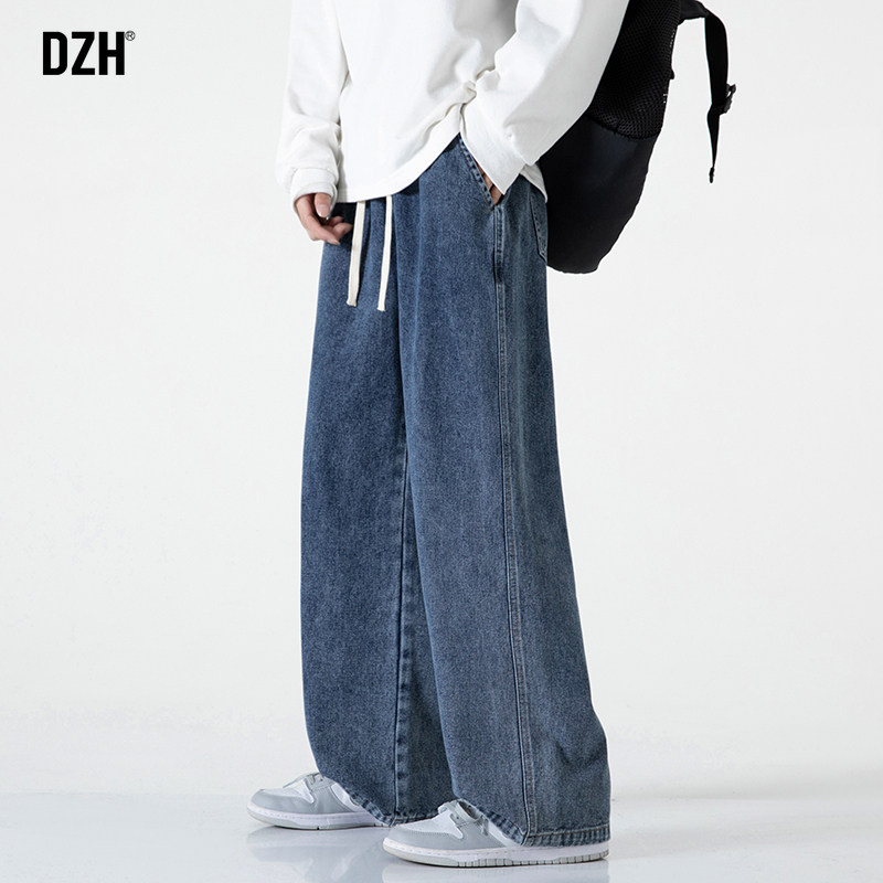 男士蓝色牛仔裤男款春季宽松裤子2026新款休闲弯刀裤直筒裤老爹裤