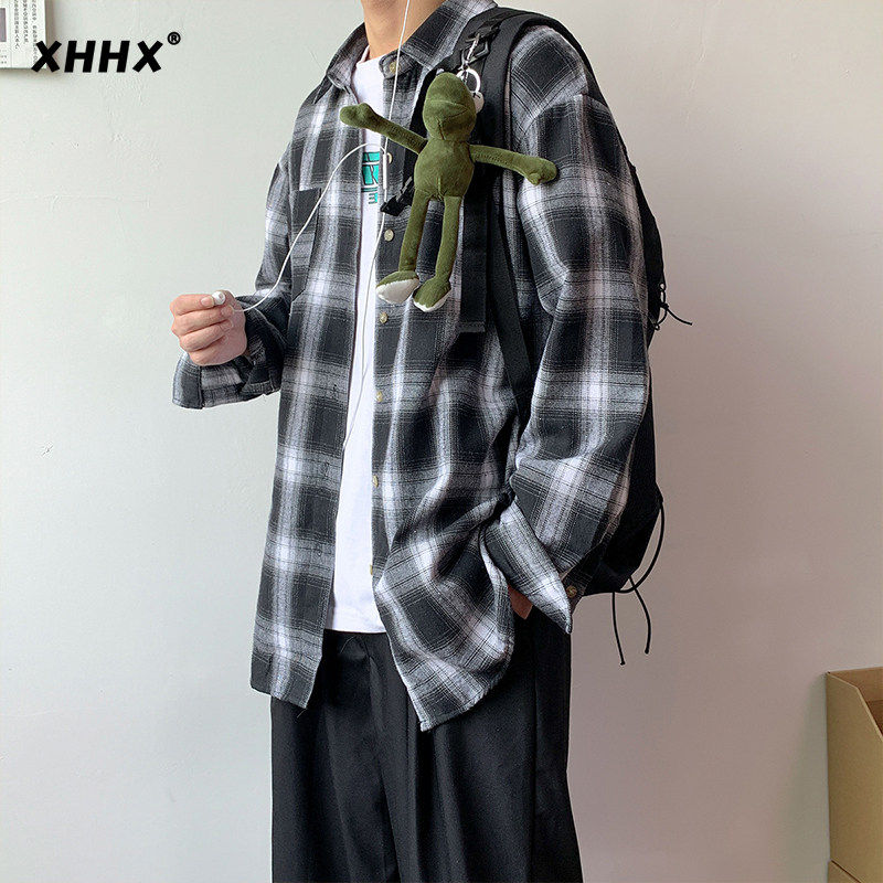 黑白格子衬衫长袖男春秋2
