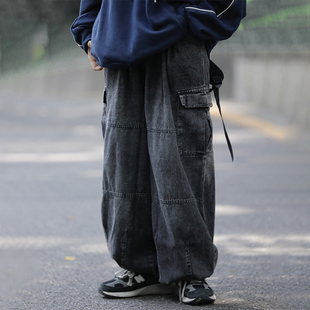 阿于呆日系复古水洗做旧直筒牛仔裤男潮牌宽松阔腿工装休闲长裤女