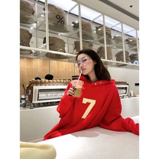 数字7字母植绒卫衣高街宽松休闲情侣连帽衫 Fear FOG第七季 God