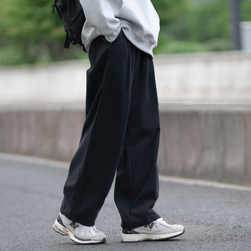 GOGOSOON男生裤子直筒休闲裤黑色300g美式长裤宽松松弛感运动裤子