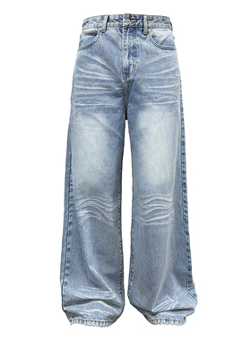 JCAESAR BLUE ICE DENIMS 冰蓝水洗牛仔裤 凌乱猫须baggy版型长裤